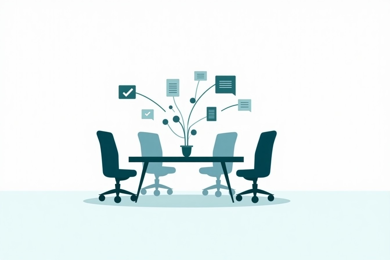 Abstract scene: AI transcription turning audio into structured notes.